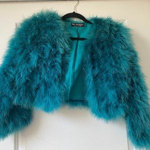 TURQUOISE MARIBOU FEATHER JACKET BY MISS SELFRIDGES
